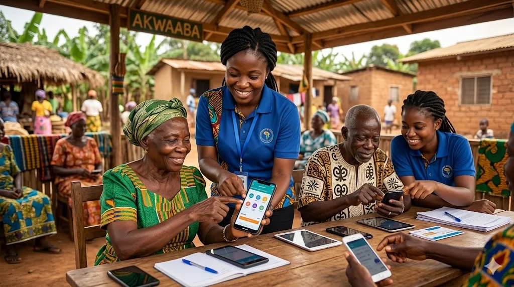 Students in Ghana learning together with laptops and tablets